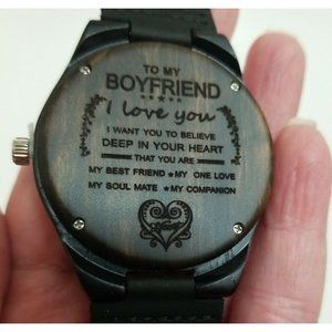 To My Boyfriend I Love You Engraved Wooden Watch Anniversary Birthday Gift